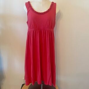 Ann Taylor Loft Barbie pink tank  dress with ruffle & back tie. #0483 Size Med